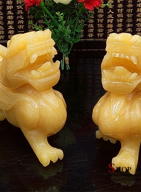 天然米黄玉貔貅摆件家居玄关办公室客厅开业礼品工艺品装饰品摆设