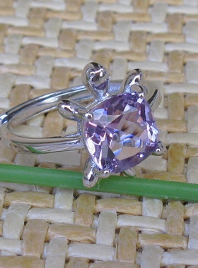 紫色恋人天然紫水晶戒指女纯银