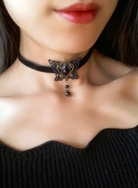 choker日韩风蝴蝶水晶复古项链