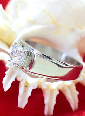 克拉霸气风白金仿真刻字情侣戒指