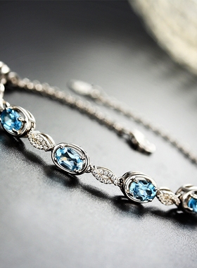 托帕石纯银蓝色百搭可调节手链