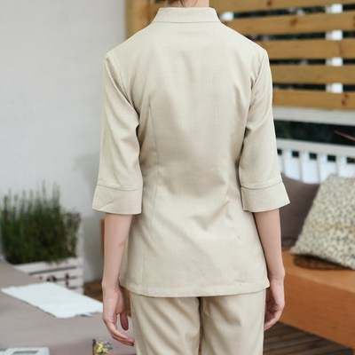 美容师工作服女足浴疗养生会所美容院spa技师服棉麻透气长裤套装 虎窝淘