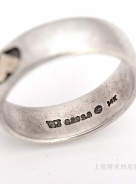 庭院14k金爱心复古孤品银戒指