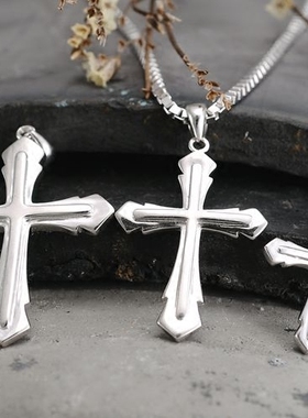 真银子十字架吊坠男女情侣刻字