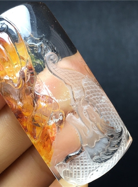 天然原色水晶雕刻龙凤牌毛衣项链