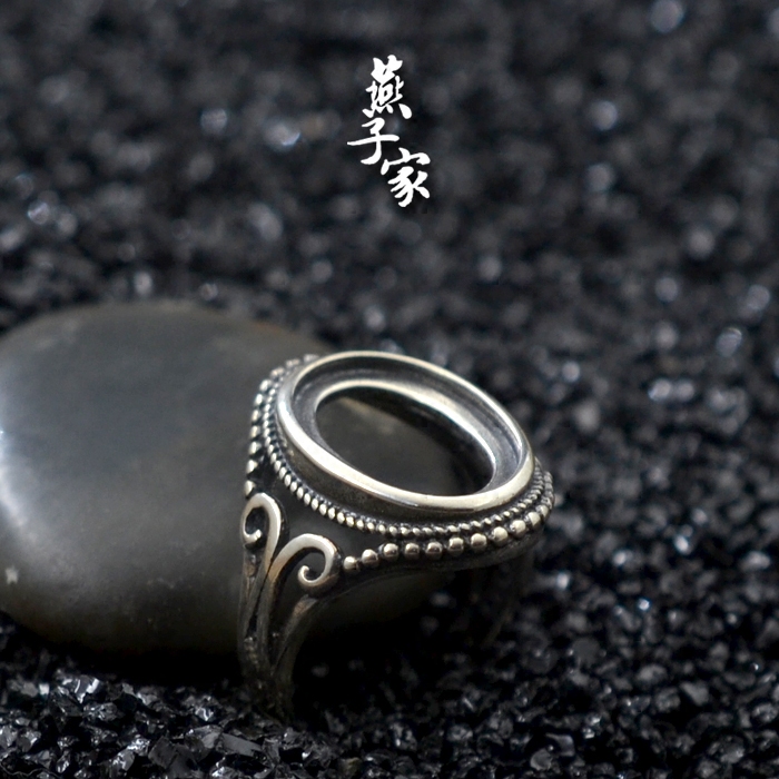 Yanzijia sterling silver amber beeswax rough stone vintage ring setting