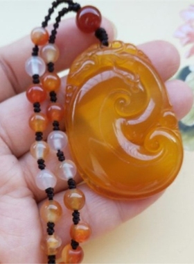 天然俏色玉髓玛瑙如意项链宝葫芦