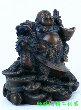 纯铜佛像龙龟摆件弥勒佛
