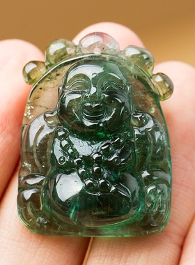 罕见天然巴西蓝绿色无注胶吊坠