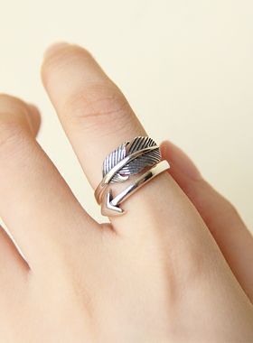 台湾漂亮开口纯银羽毛戒指