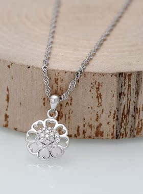 纯正925纯银项坠女 转运太阳小花微镶吊坠 欧美风高档情人节礼物