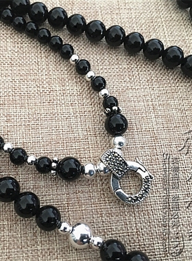 黑玛瑙活口纯银泰国佛牌双层挂链