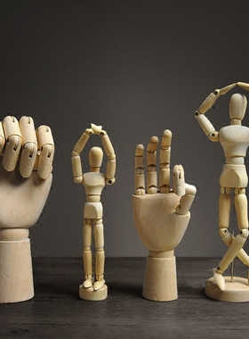 diy木头人偶素描儿童房玩具摆件