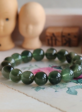 布家收藏猫眼天然绿发晶情侣水晶