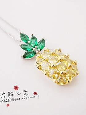 【诠饰心意】镶彩色水晶菠萝项坠新鲜水果项链细链短链流行饰品女