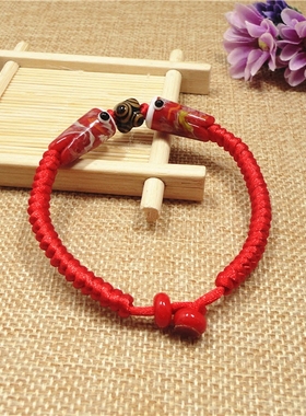 日式琉璃防小人七夕红色手链