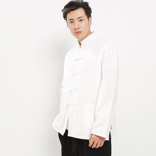 唐装男青年春夏纯棉长袖中国风男装复古民族风上衣中式服装汉服男 - 图0
