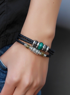 六字真言皮绳男士手链ins冷淡风