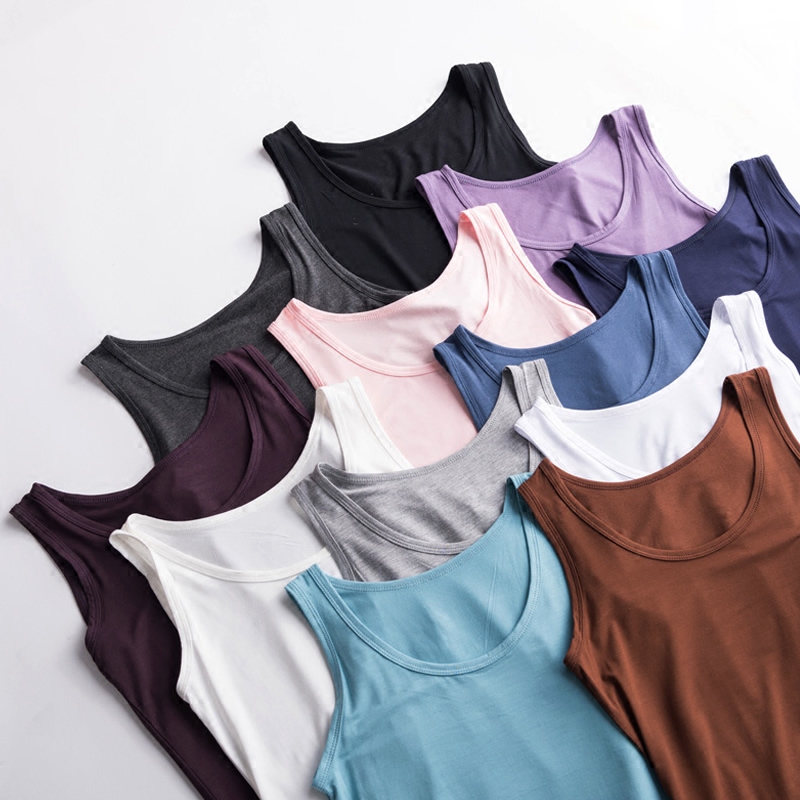 莫代尔女士纯色吊带短袖t恤打底衫 爱央央背心吊带