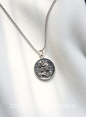 纯银复古钱币立体吊坠项链
