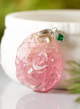 碧玺收藏级天然红西瓜电气石吊坠