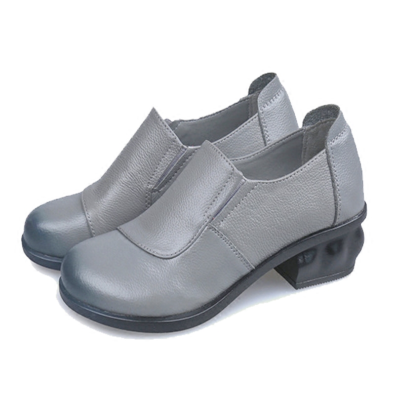 春秋真皮软底深口单鞋女舒适休闲工作皮鞋中跟粗跟圆头中年妈妈鞋,淘宝优惠券,粉丝福利购,淘宝优惠卷