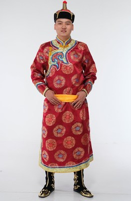 蒙古族服装男士蒙古袍成人缎面长款蒙古族演出服装男民族舞蹈服饰 虎窝淘