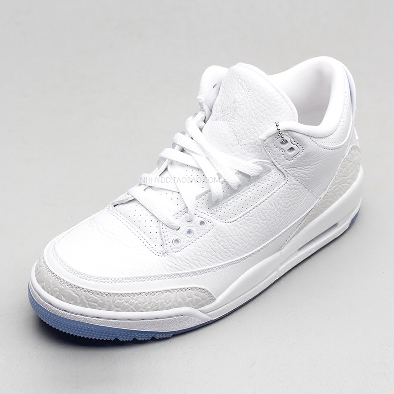 牛哄哄 Air Jordan 3 AJ3 爆裂纹 纯白白猫防滑篮球鞋 398614-111 - 图1