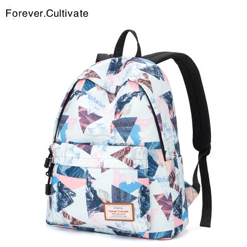 Forever cultivate书包女学生韩版 校园初中生背包印花双肩包女