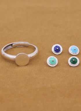 diy通用纯银平安扣玉石戒指空托