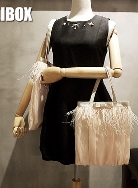 定制手工鸵鸟毛立体缎面手提包