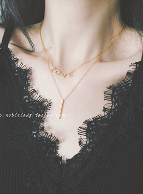 love字母双层包金锁骨链dy定制