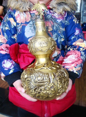 门厅镇宅空心牡丹窗台葫芦摆件