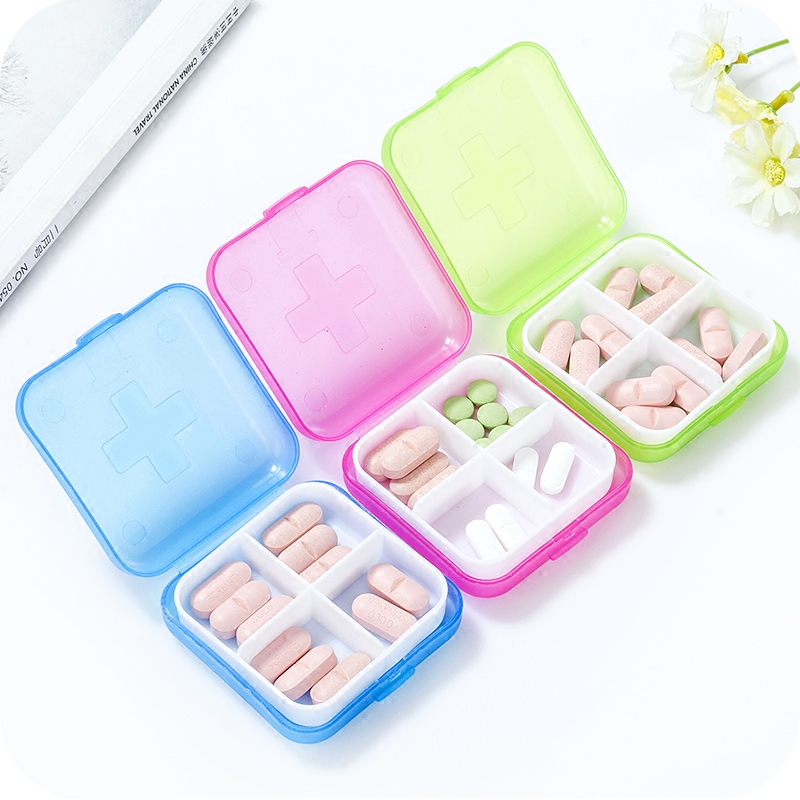 多功能四分格迷你药盒便携一周随身创意小药盒随身提醒可爱药盒子 - 图1