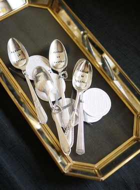 欧美做旧黄铜色玻璃收纳盘摆件