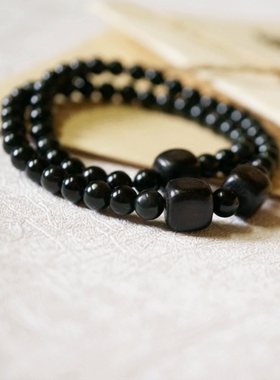 原创文艺天然黑曜石手链测试推荐