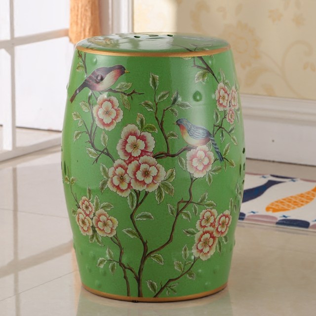 American country flower and bird ceramic classical dressing stool drum pier