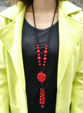 朱砂长款毛衣链女红秋民族风挂件