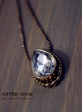 欧美饰品玻璃宝石复古水滴短项链