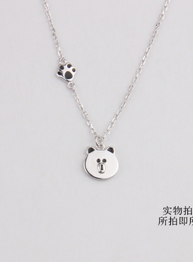 S925纯银布朗熊项链可爱甜美简约百搭女日韩小熊锁骨短链吊坠项链