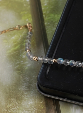 原创设计美产14k注金女灰月光石