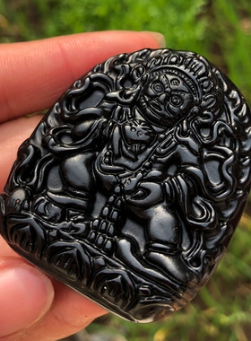 天然黑曜石金刚不动佛证书黄财神