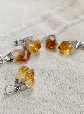 天然黄水晶纯银好运和财富项链