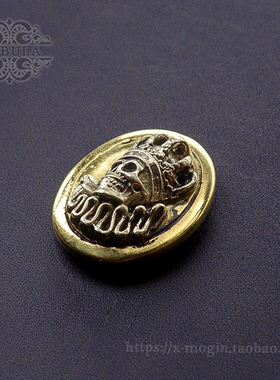 黄铜白铜双色立体骷髅皇后Skull queen椭圆徽章牌螺丝结构DIY配件