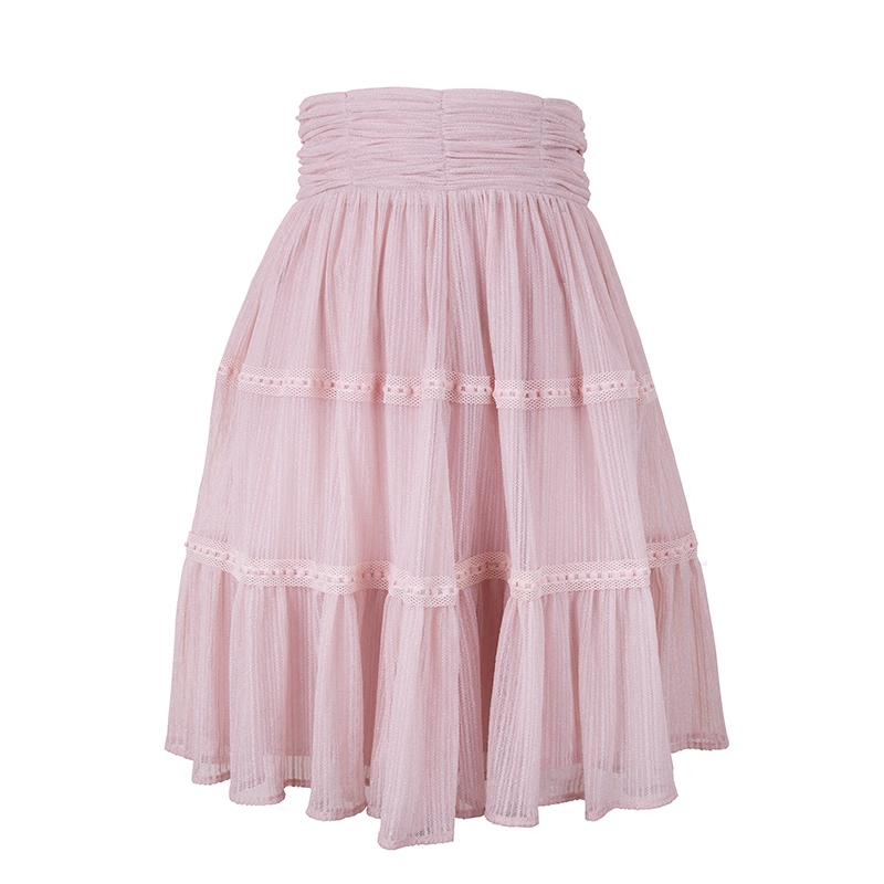 miss原创新款粉色仙美荷叶边公主裙 miss and miss 原创设计半身裙