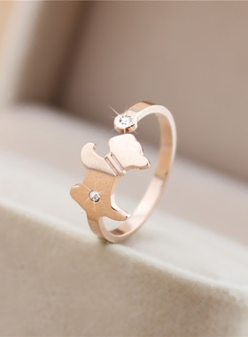日韩生肖狗狗戒指女食指环玫瑰金