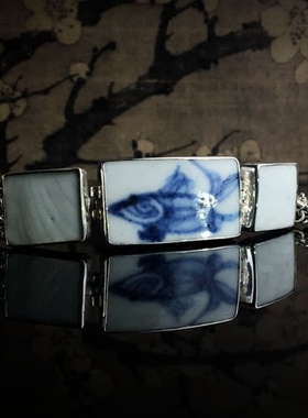 镶嵌925纯银民族风古董手镯