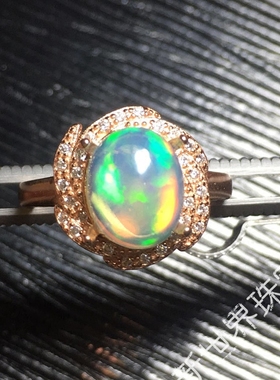 天然星空欧泊戒指日韩女镀18k