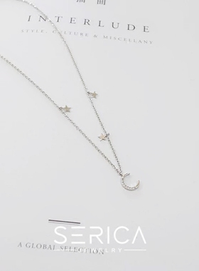 choker月亮镶钻石纯银礼物锁骨链