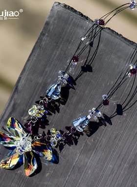 纯银饰品吊坠水晶夸张锁骨链